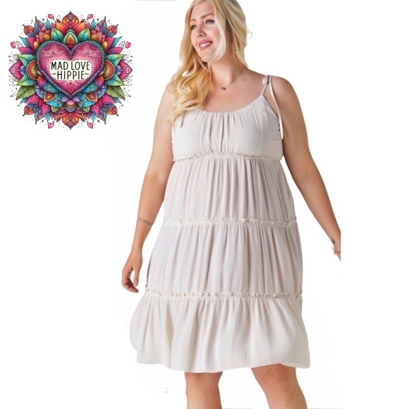 DAVI & DANI Dresses & Skirts - Davi & Dani Beige Ruffled Tiered Mini Dress